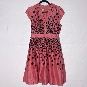 Vintage Kay Unger Pink Coral Polka Dots Midi Dress 8